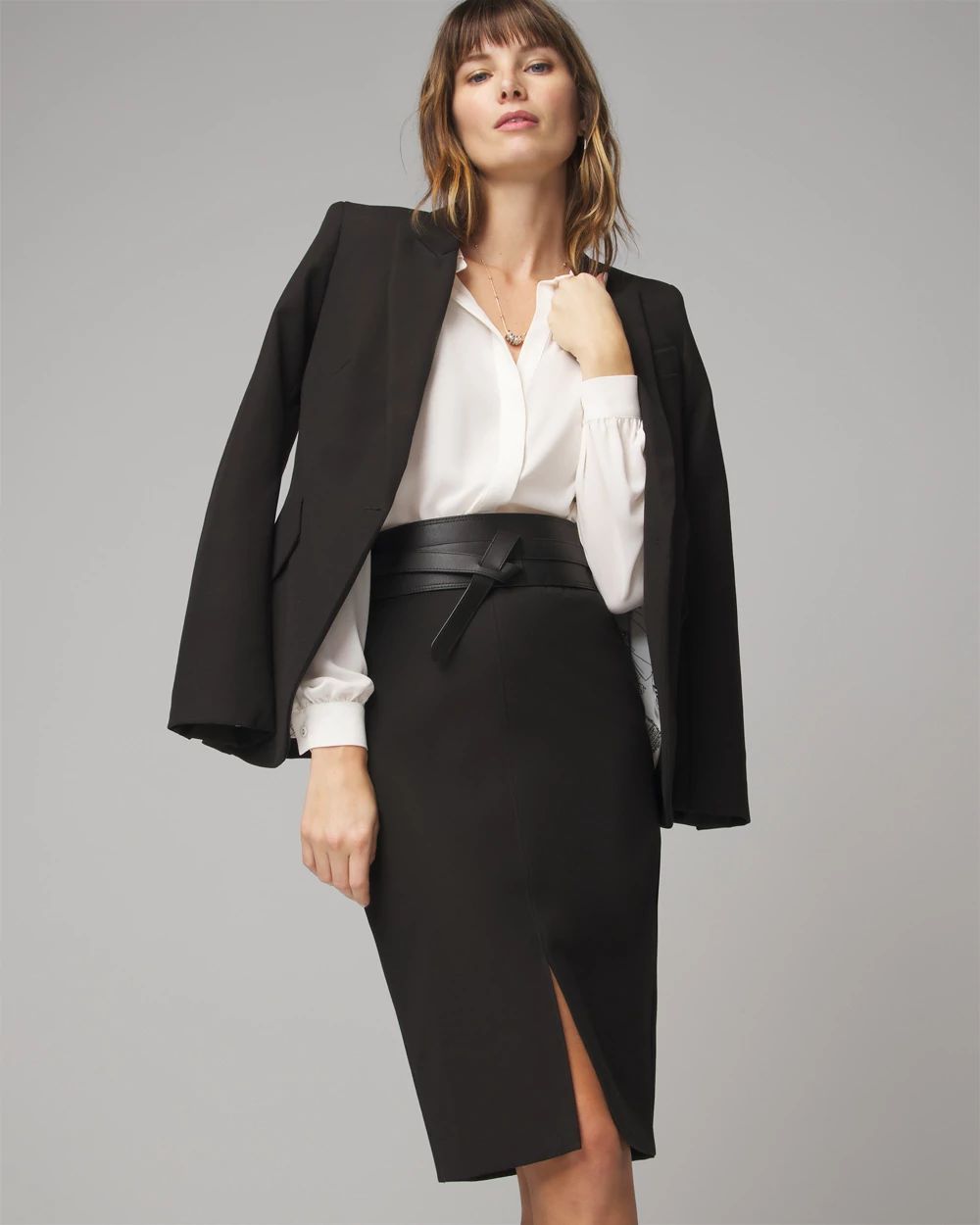 White house black market leather pencil skirt top